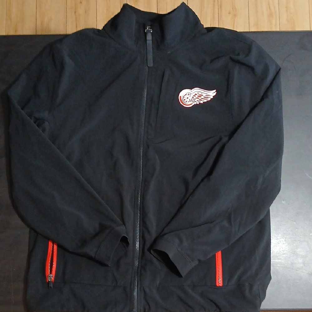 Detroit Red Wings Men's Black & Red Windbreaker Zip Jacket Size Large NHL Hockey